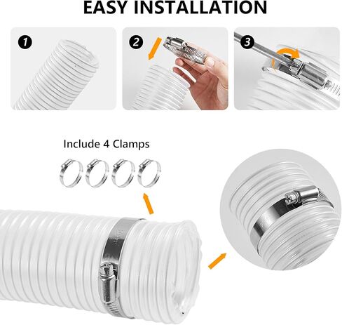 خرطوم جمع الغبار الشفاف من البولي فينيل كلوريد مقاس 2 1/2 بوصة × 10 بوصات، خرطوم جمع الدخان المقاوم للثقب مع 4 قطع من مشابك خرطوم الفولاذ المقاوم للصدأ، خرطوم جامع لحطام أخشاب الغبار in Kuwait