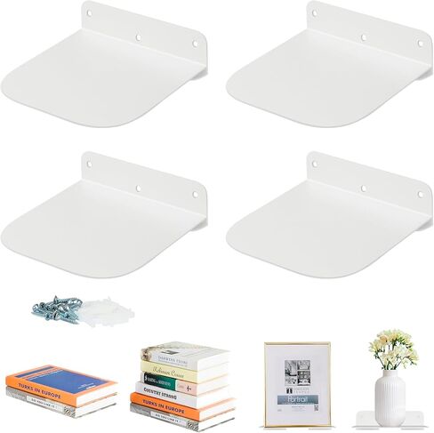 STORAGE MANIAC Floating Book Shelves for Wall Mounted Invisible Floating Bookshelves Heavy-Duty Steel Hidden Bookshelf Hanging Bookshelves for Bedroom Living Room Office, White 4-Pack in Kuwait