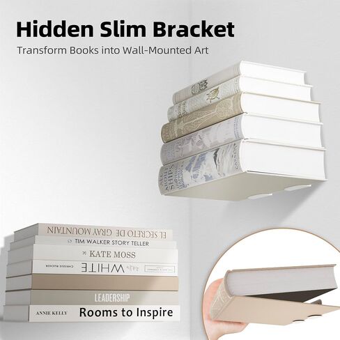 STORAGE MANIAC Floating Book Shelves for Wall Mounted Invisible Floating Bookshelves Heavy-Duty Steel Hidden Bookshelf Hanging Bookshelves for Bedroom Living Room Office, White 4-Pack in Kuwait
