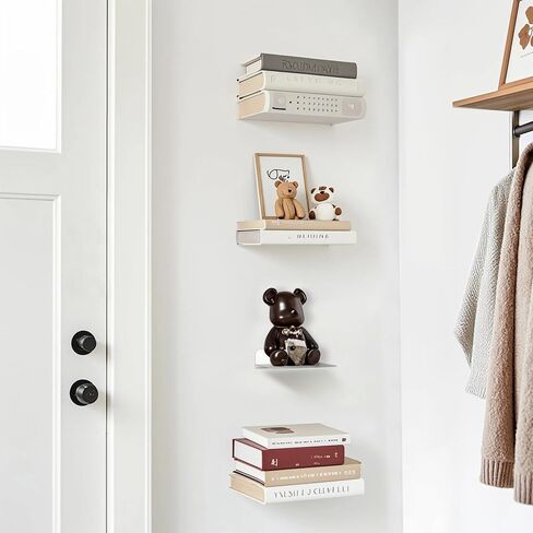 STORAGE MANIAC Floating Book Shelves for Wall Mounted Invisible Floating Bookshelves Heavy-Duty Steel Hidden Bookshelf Hanging Bookshelves for Bedroom Living Room Office, White 4-Pack in Kuwait