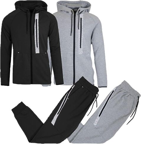 Galaxy by Harvic 2-Pack Men Men Mens Full Zip Tech Fleece Hoodie و Jogger 2 قطعة مع تصميم تقليم عاكس in Kuwait