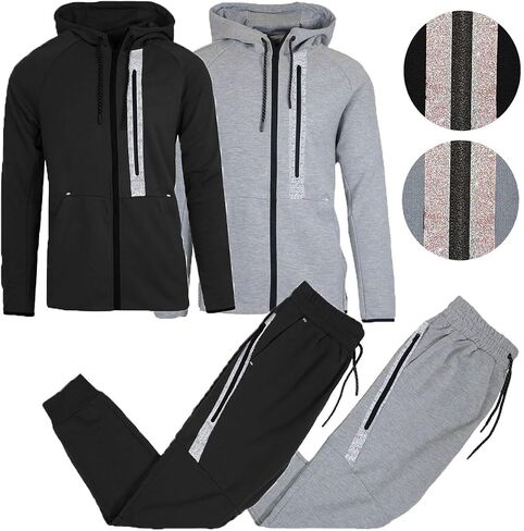 Galaxy by Harvic 2-Pack Men Men Mens Full Zip Tech Fleece Hoodie و Jogger 2 قطعة مع تصميم تقليم عاكس in Kuwait