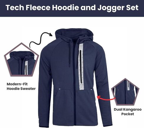 Galaxy by Harvic 2-Pack Men Men Mens Full Zip Tech Fleece Hoodie و Jogger 2 قطعة مع تصميم تقليم عاكس in Kuwait
