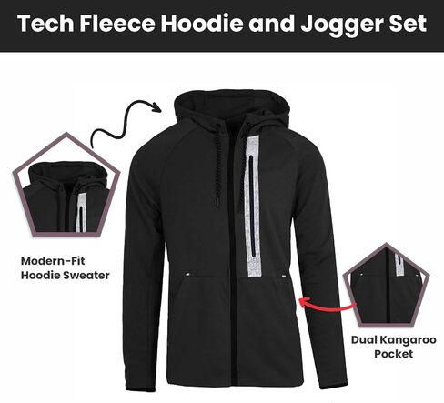 Galaxy by Harvic 2-Pack Men Men Mens Full Zip Tech Fleece Hoodie و Jogger 2 قطعة مع تصميم تقليم عاكس in Kuwait