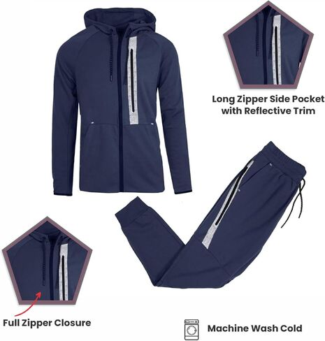 Galaxy by Harvic 2-Pack Men Men Mens Full Zip Tech Fleece Hoodie و Jogger 2 قطعة مع تصميم تقليم عاكس in Kuwait