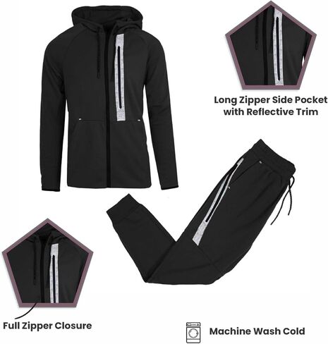 Galaxy by Harvic 2-Pack Men Men Mens Full Zip Tech Fleece Hoodie و Jogger 2 قطعة مع تصميم تقليم عاكس in Kuwait