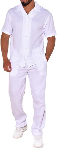 Crazynekos Mens Linen مجموعات 2 قطعة صيفية للمسارات. in Saudi Arabia