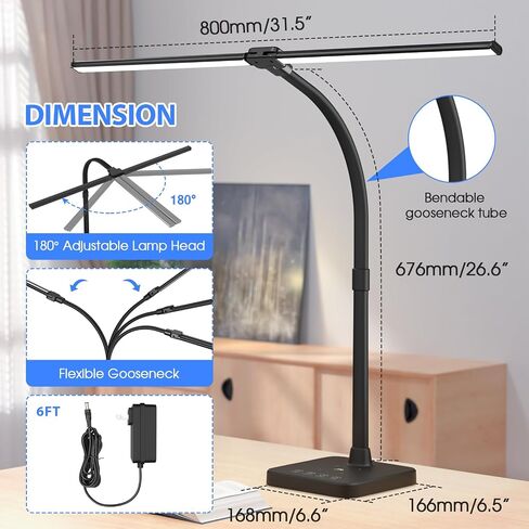 مصباح مكتب ShineTech LED للمكتب المنزلي، ضوء مكتب مزدوج الرأس 24 وات مع شحن لاسلكي، منفذ USB، 25 وضع إضاءة قابل للتعديل in Kuwait