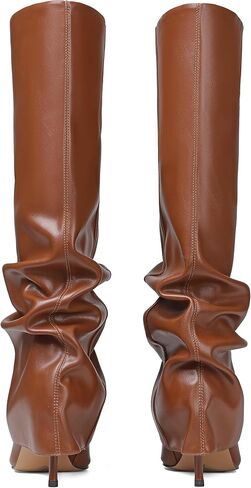 Womens Knee High Boots Fold Over Point Shark Slouchy Boot | Side Hidder Zipper, 3 inch Stiletto Heels, PU Leather & Suede — 8 Colors, Jeans to Dresses, Day to Night, Fall & Winter in Saudi Arabia