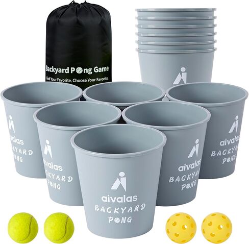 مجموعة ألعاب يارد بونج الخارجية، لعبة بونج العملاقة مع دلاء وكرات متينة، لعبة رمي الرمي للشاطئ والتخييم والحديقة والفناء الخلفي، رمادي in Kuwait