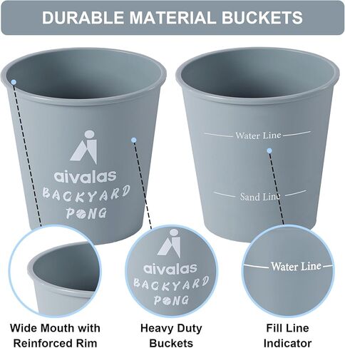 مجموعة ألعاب يارد بونج الخارجية، لعبة بونج العملاقة مع دلاء وكرات متينة، لعبة رمي الرمي للشاطئ والتخييم والحديقة والفناء الخلفي، رمادي in Kuwait