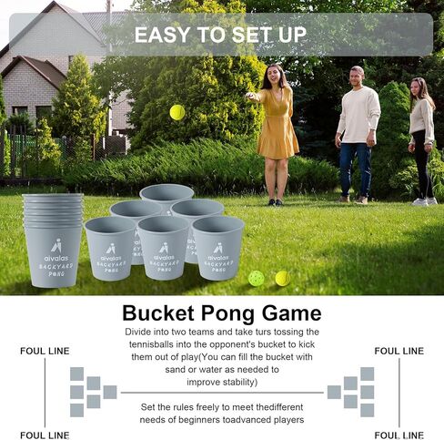 مجموعة ألعاب يارد بونج الخارجية، لعبة بونج العملاقة مع دلاء وكرات متينة، لعبة رمي الرمي للشاطئ والتخييم والحديقة والفناء الخلفي، رمادي in Kuwait