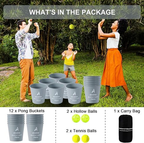 مجموعة ألعاب يارد بونج الخارجية، لعبة بونج العملاقة مع دلاء وكرات متينة، لعبة رمي الرمي للشاطئ والتخييم والحديقة والفناء الخلفي، رمادي in Kuwait