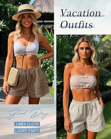 RIYIPER 2 Pack Women Linen Classring Leacting Weist Beach Shorts Summer Wide Wide Shorts مع جيوب 2025 in Kuwait