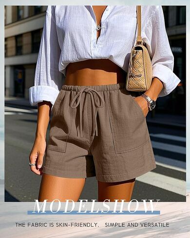 RIYIPER 2 Pack Women Linen Classring Leacting Weist Beach Shorts Summer Wide Wide Shorts مع جيوب 2025 in Kuwait