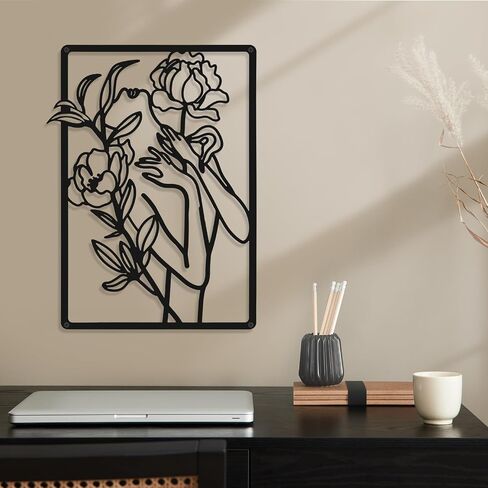 CHENGU 3 Pieces Metal Minimalist Abstract Woman Wall Art Line Drawing Wall Art Decor Single Line Female Home Hanging Wall Art Decor for Kitchen Bathroom Living Room (Black,Lovely Style) in Saudi Arabia