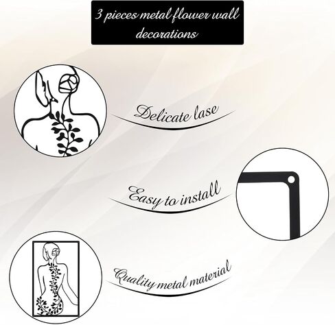 CHENGU 3 Pieces Metal Minimalist Abstract Woman Wall Art Line Drawing Wall Art Decor Single Line Female Home Hanging Wall Art Decor for Kitchen Bathroom Living Room (Black,Lovely Style) in Saudi Arabia