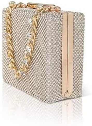 Katie Crystal Mini Box Clutch مع سلسلة أقحم الراين in Saudi Arabia