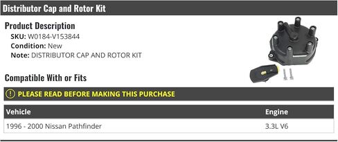 Distributor Cap and Rotor Kit - Compatible with 1996-2000 Nissan Pathfinder 3.3L V6 in Saudi Arabia