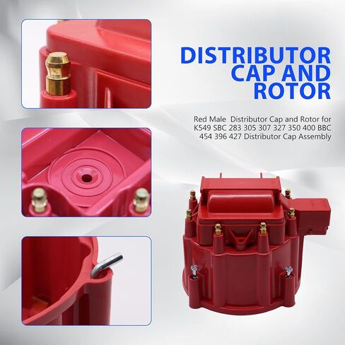 T3109ID Red Male HEI Distributor Cap and Rotor Compatible with most Chevy, Ford, Mopar HEI aftermarket distributors, K549 SBC 283 305 307 327 350 400 BBC 454 396 427 Distributor Cap Assembly in Saudi Arabia