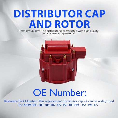 T3109ID Red Male HEI Distributor Cap and Rotor Compatible with most Chevy, Ford, Mopar HEI aftermarket distributors, K549 SBC 283 305 307 327 350 400 BBC 454 396 427 Distributor Cap Assembly in Saudi Arabia