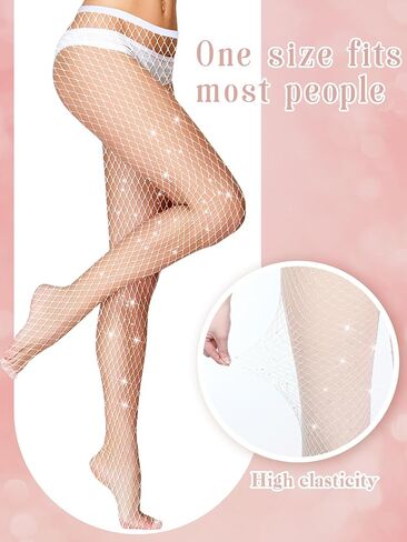 Ramede 6 Pairs Rhinestone Fishnet Stockings for Women Thigh High Waist Sparkly Tights Mesh Glitter Pantyhose for Halloween in Saudi Arabia