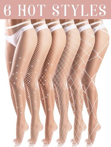 Ramede 6 Pairs Rhinestone Fishnet Stockings for Women Thigh High Waist Sparkly Tights Mesh Glitter Pantyhose for Halloween in Saudi Arabia