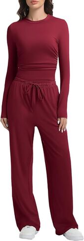 2 Piece Lounge Sets for Women Fall Outfits Long Sleeve Wide Leg Tracksuits Womens Casual Loungewear Two Pcs Matching Set in Kuwait