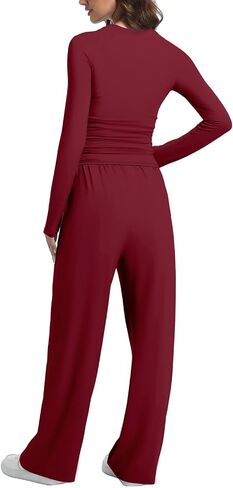 2 Piece Lounge Sets for Women Fall Outfits Long Sleeve Wide Leg Tracksuits Womens Casual Loungewear Two Pcs Matching Set in Kuwait