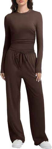 2 Piece Lounge Sets for Women Fall Outfits Long Sleeve Wide Leg Tracksuits Womens Casual Loungewear Two Pcs Matching Set in Kuwait