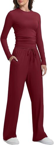 2 Piece Lounge Sets for Women Fall Outfits Long Sleeve Wide Leg Tracksuits Womens Casual Loungewear Two Pcs Matching Set in Kuwait