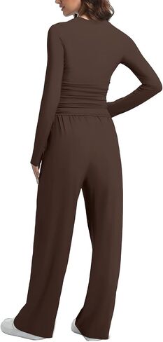 2 Piece Lounge Sets for Women Fall Outfits Long Sleeve Wide Leg Tracksuits Womens Casual Loungewear Two Pcs Matching Set in Kuwait