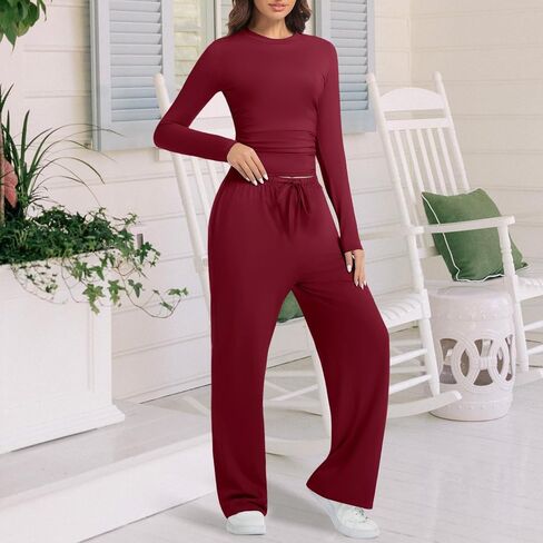 2 Piece Lounge Sets for Women Fall Outfits Long Sleeve Wide Leg Tracksuits Womens Casual Loungewear Two Pcs Matching Set in Kuwait