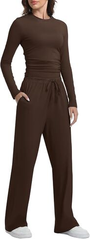 2 Piece Lounge Sets for Women Fall Outfits Long Sleeve Wide Leg Tracksuits Womens Casual Loungewear Two Pcs Matching Set in Kuwait