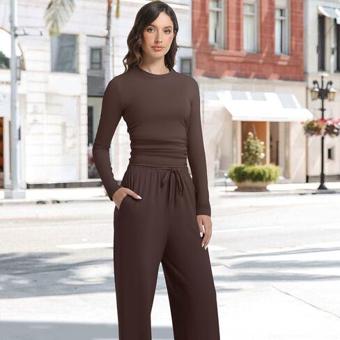 2 Piece Lounge Sets for Women Fall Outfits Long Sleeve Wide Leg Tracksuits Womens Casual Loungewear Two Pcs Matching Set in Kuwait
