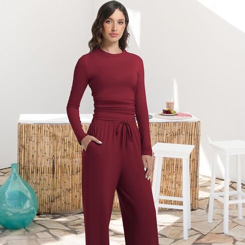 2 Piece Lounge Sets for Women Fall Outfits Long Sleeve Wide Leg Tracksuits Womens Casual Loungewear Two Pcs Matching Set in Kuwait