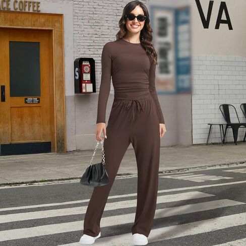 2 Piece Lounge Sets for Women Fall Outfits Long Sleeve Wide Leg Tracksuits Womens Casual Loungewear Two Pcs Matching Set in Kuwait