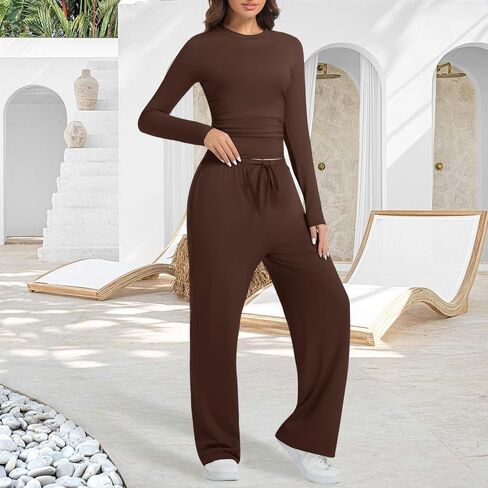 2 Piece Lounge Sets for Women Fall Outfits Long Sleeve Wide Leg Tracksuits Womens Casual Loungewear Two Pcs Matching Set in Kuwait