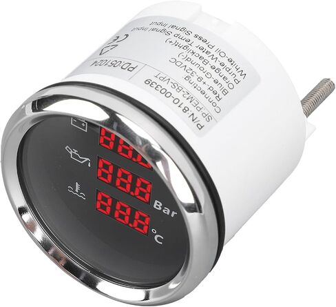 مقياس درجة حرارة زيت الجهد 52 مم مع الإضاءة الخلفية الحمراء للقوارب و RVS من 9 إلى 32VDC (مدي الفضة الأسود) in Saudi Arabia