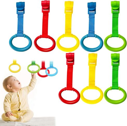8pcs Baby سحب حلقات ، 4 ألوان Playpen حلقات السحب ، معلقة ملحقات سرير مساعدة للمشي البلاستي in Kuwait