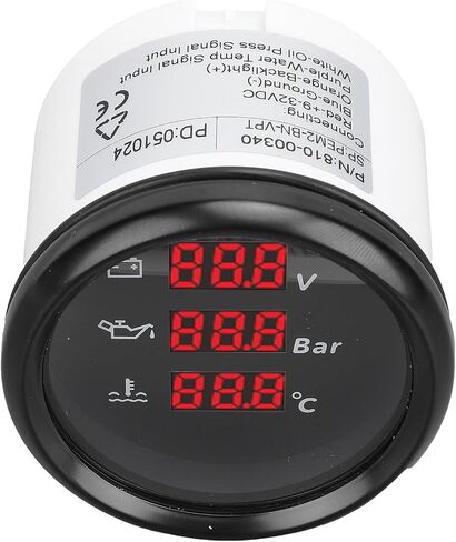مقياس درجة حرارة زيت الجهد 52 مم مع الإضاءة الخلفية الحمراء للقوارب و RVS من 9 إلى 32VDC (مدي الفضة الأسود) in Kuwait