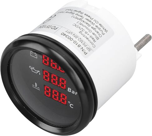 مقياس درجة حرارة زيت الجهد 52 مم مع الإضاءة الخلفية الحمراء للقوارب و RVS من 9 إلى 32VDC (مدي الفضة الأسود) in Kuwait