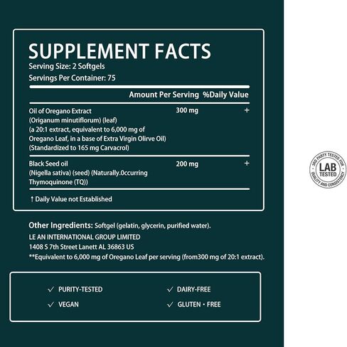 Oil of Oregano-Oil of Oregano with Black Seed Oil-Natural Antioxidants & Immune Support& Non-GMO&Gluten Free Support Normal Energy Levels 6000mg-150 softgels in Saudi Arabia