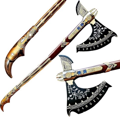 HandSmith™ God of War Kraatos - Handmade Axe with Genuine Leather Sheath, Viking Axe, Cosplay Axe, Cosplay Armor, Prop, Replica, Costume Weapon (B- Upgraded Kraatos Axe) in Saudi Arabia
