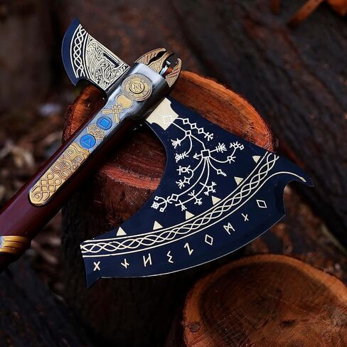 HandSmith™ God of War Kraatos - Handmade Axe with Genuine Leather Sheath, Viking Axe, Cosplay Axe, Cosplay Armor, Prop, Replica, Costume Weapon (B- Upgraded Kraatos Axe) in Saudi Arabia