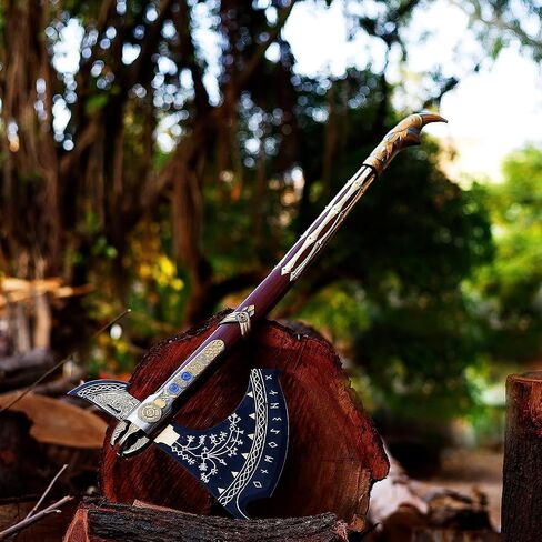HandSmith™ God of War Kraatos - Handmade Axe with Genuine Leather Sheath, Viking Axe, Cosplay Axe, Cosplay Armor, Prop, Replica, Costume Weapon (B- Upgraded Kraatos Axe) in Saudi Arabia