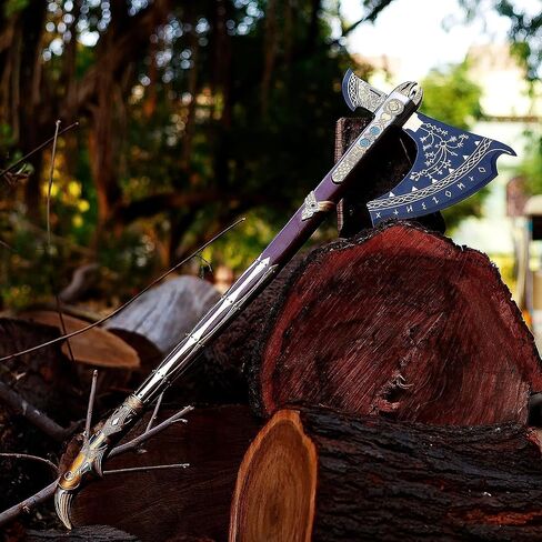 HandSmith™ God of War Kraatos - Handmade Axe with Genuine Leather Sheath, Viking Axe, Cosplay Axe, Cosplay Armor, Prop, Replica, Costume Weapon (B- Upgraded Kraatos Axe) in Saudi Arabia