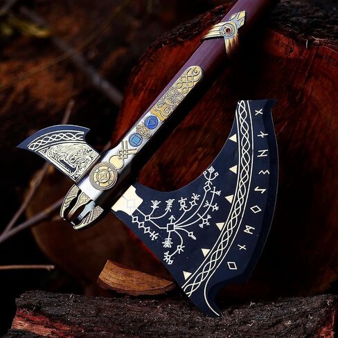 HandSmith™ God of War Kraatos - Handmade Axe with Genuine Leather Sheath, Viking Axe, Cosplay Axe, Cosplay Armor, Prop, Replica, Costume Weapon (B- Upgraded Kraatos Axe) in Saudi Arabia
