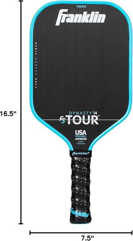مجاذيف Franklin Sports Pro Pickleball - سلسلة FS Tour من ألياف الكربون الخام T700 - معتمدة من الولايات المتحدة الأمريكية - حافة محقونة من الراتنج الإيبوكسي - Dynasty + Tempo - 14 مم/16 مم - رمادي، أزرق + وردي in Saudi Arabia