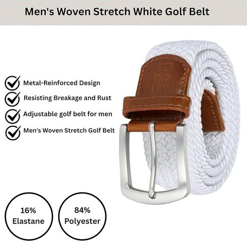 Perfect Fit Men's Woven Stretch Golf Belt with No-Hole Design | Metal-Reinforced Design, Resisting Breakage and Rust in Saudi Arabia